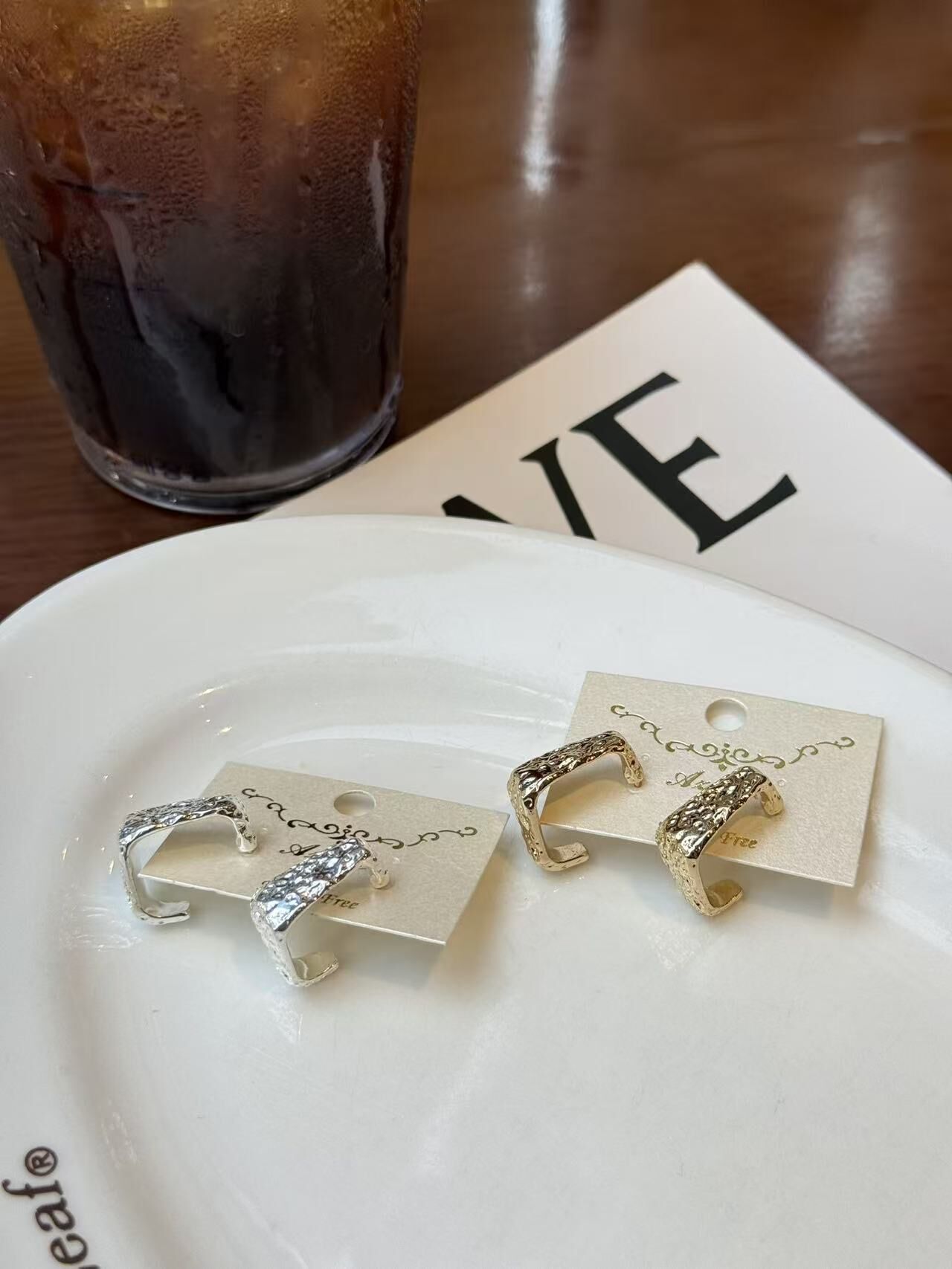 韓國飾物連線 方形金銀耳環