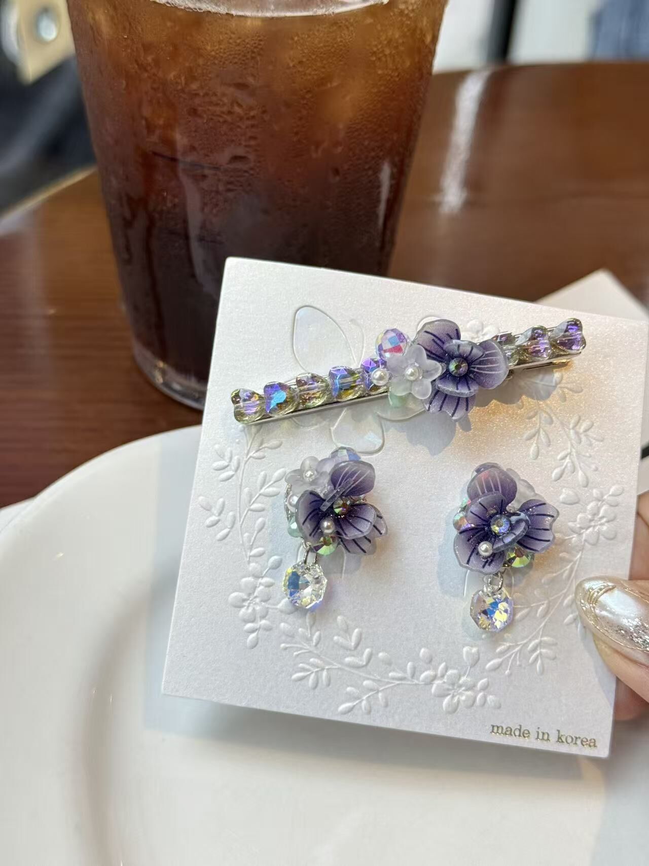 韓國飾物連線 紫色花耳環 夾