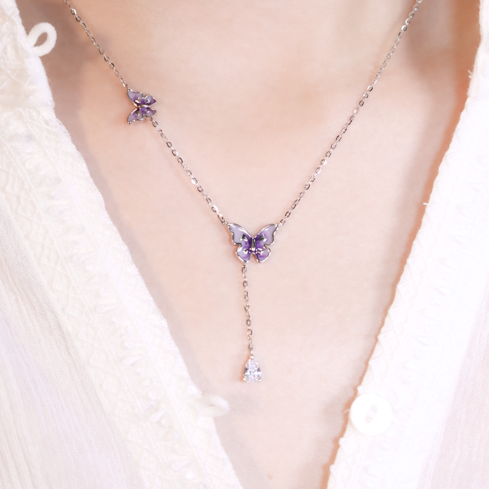 | 925純銀・白金 | 漫紫蝶趣項鍊 | NE1476 |