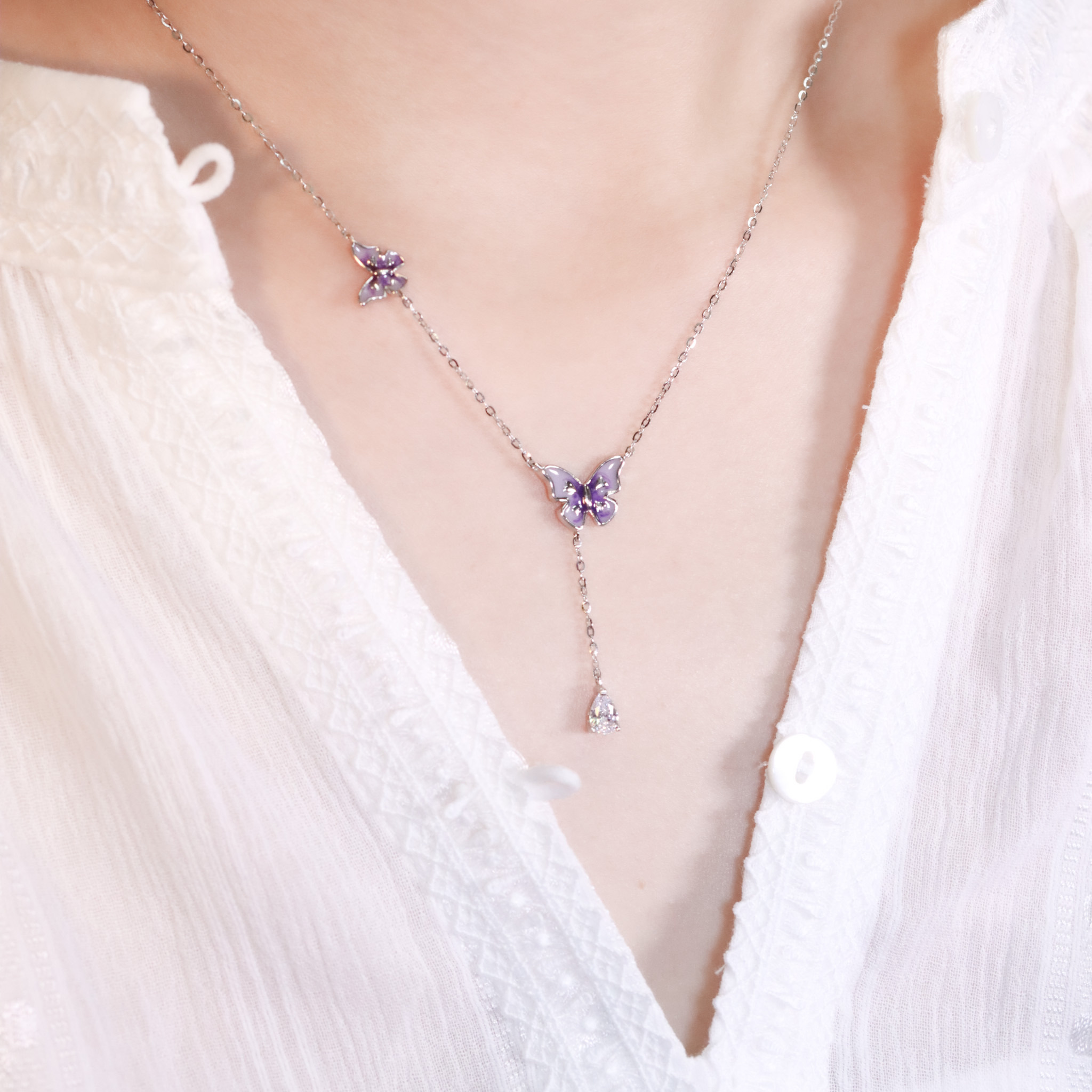 | 925純銀・白金 | 漫紫蝶趣項鍊 | NE1476 |