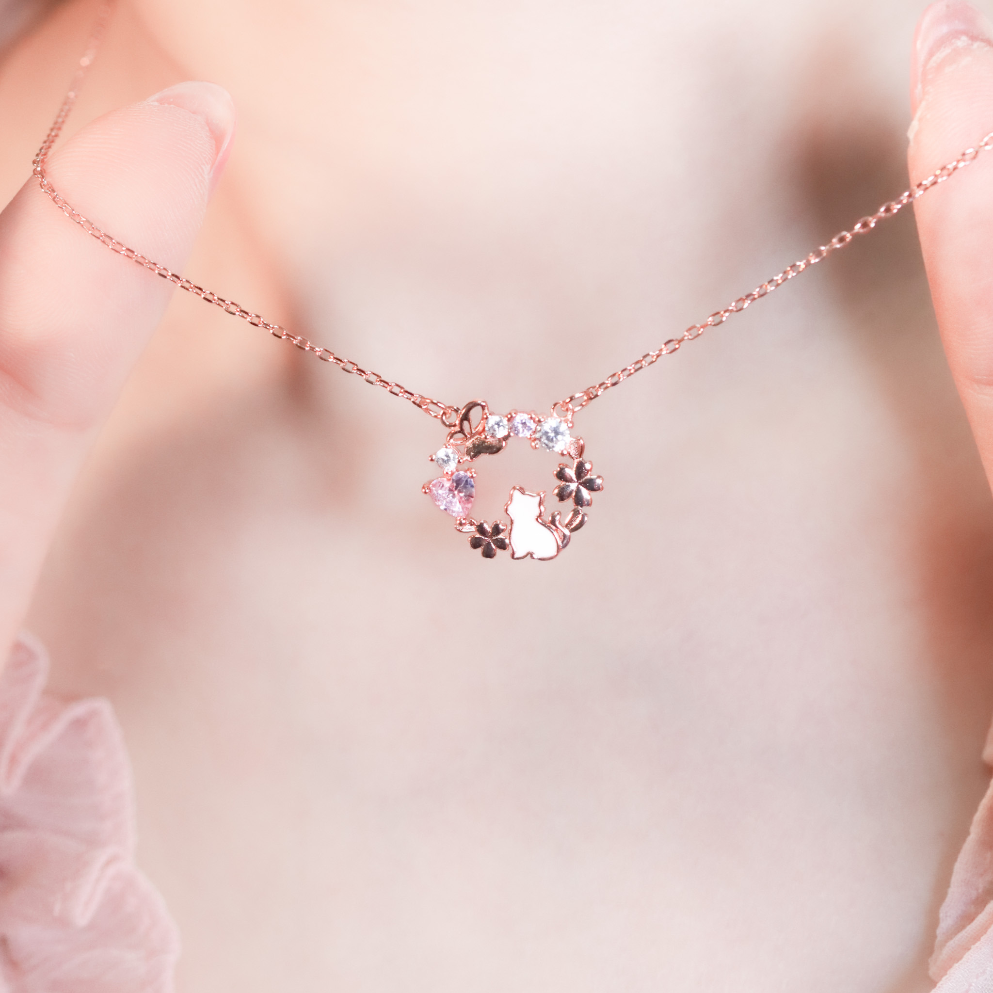 | 925純銀・白金・玫瑰金 | 花漾喵趣項鍊2.0  (銀/玫瑰金) | NE1471 |