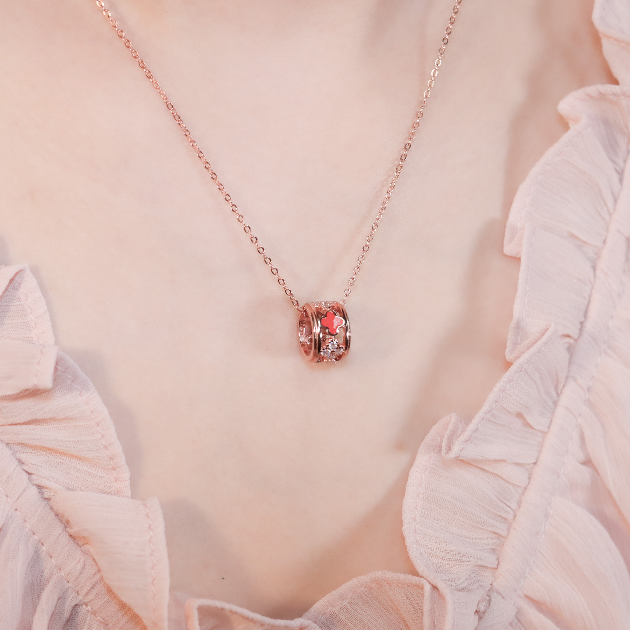 | 925純銀・白金・玫瑰金 | 幸福小鈴鼓項鍊  (銀/玫瑰金) | NE1486 |