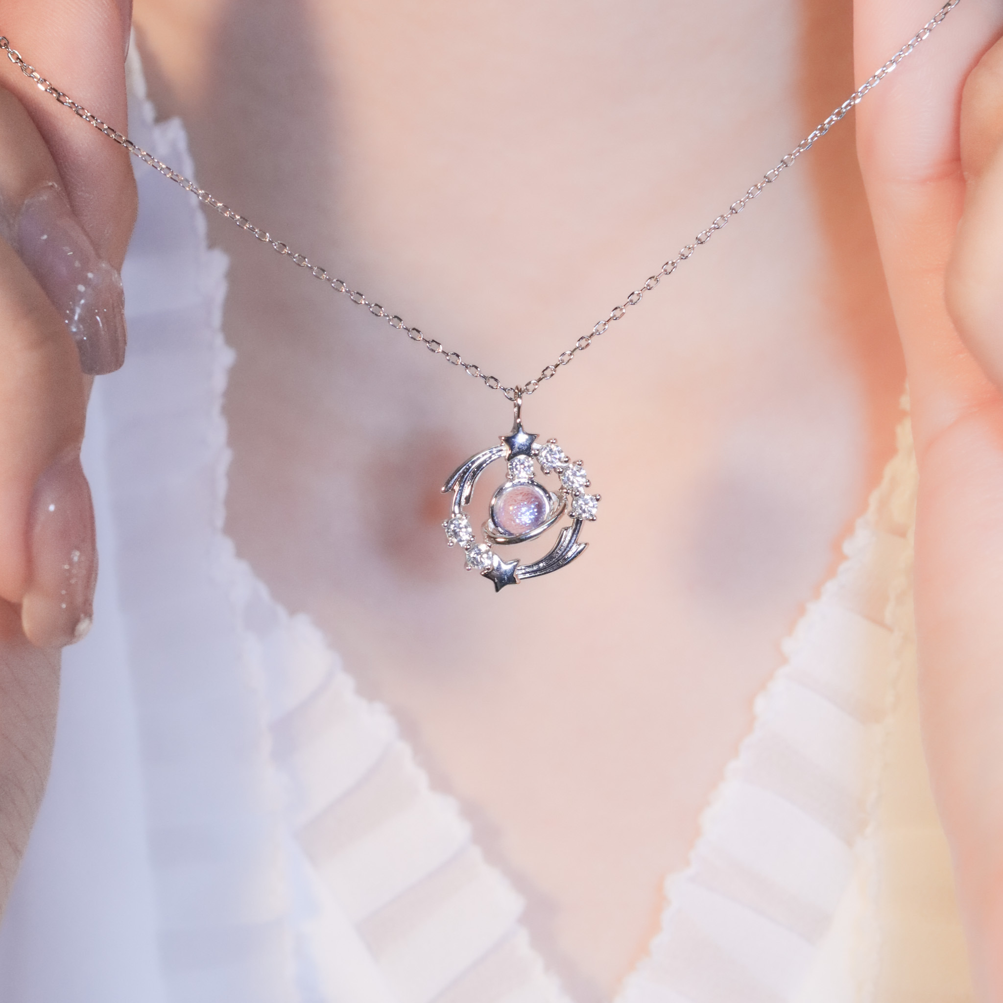 | 925純銀・厚鍍白金・琉璃 | 漫藍心願實現時項鍊 | NE1479 |