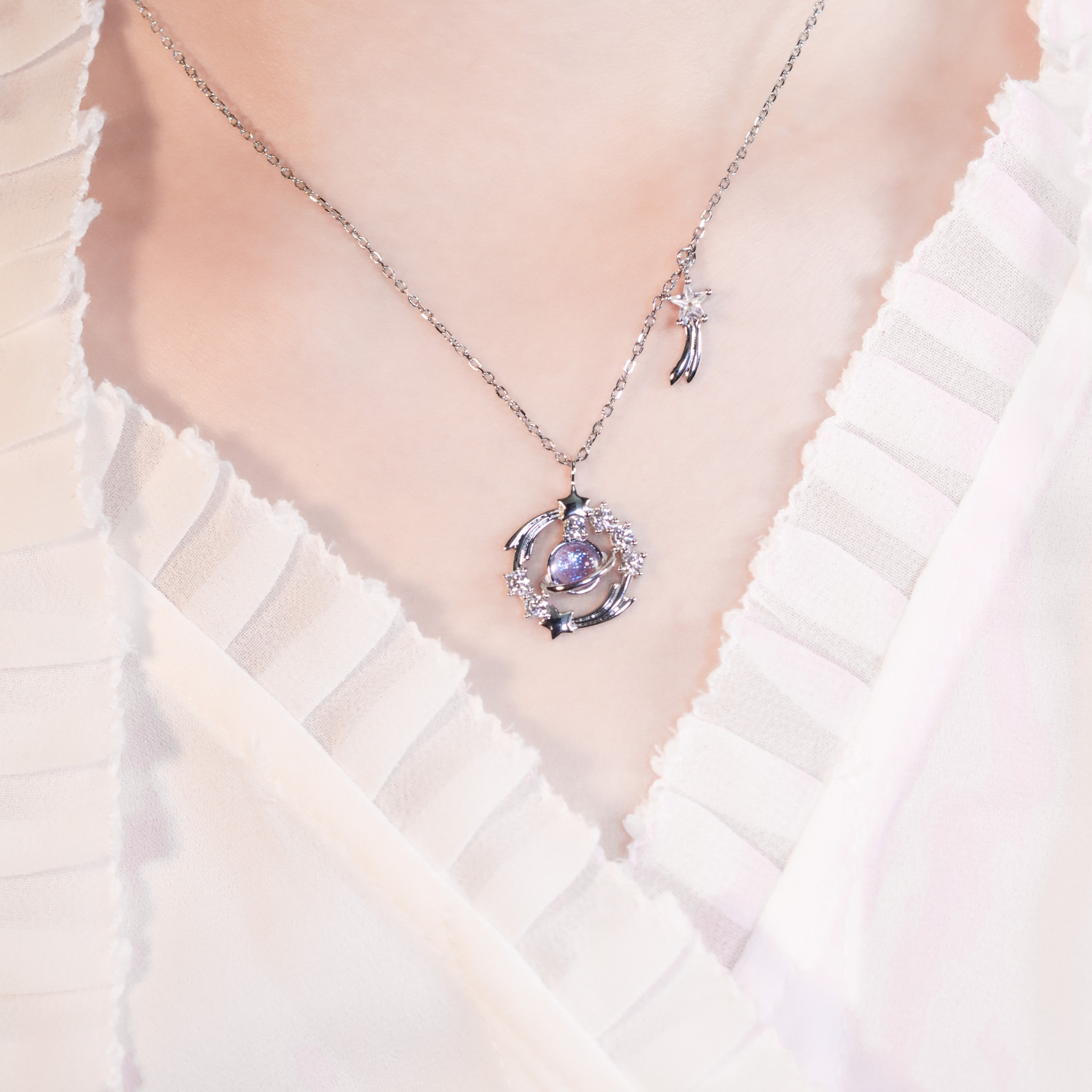 | 925純銀・厚鍍白金・琉璃 | 漫藍心願實現時項鍊 | NE1479 |