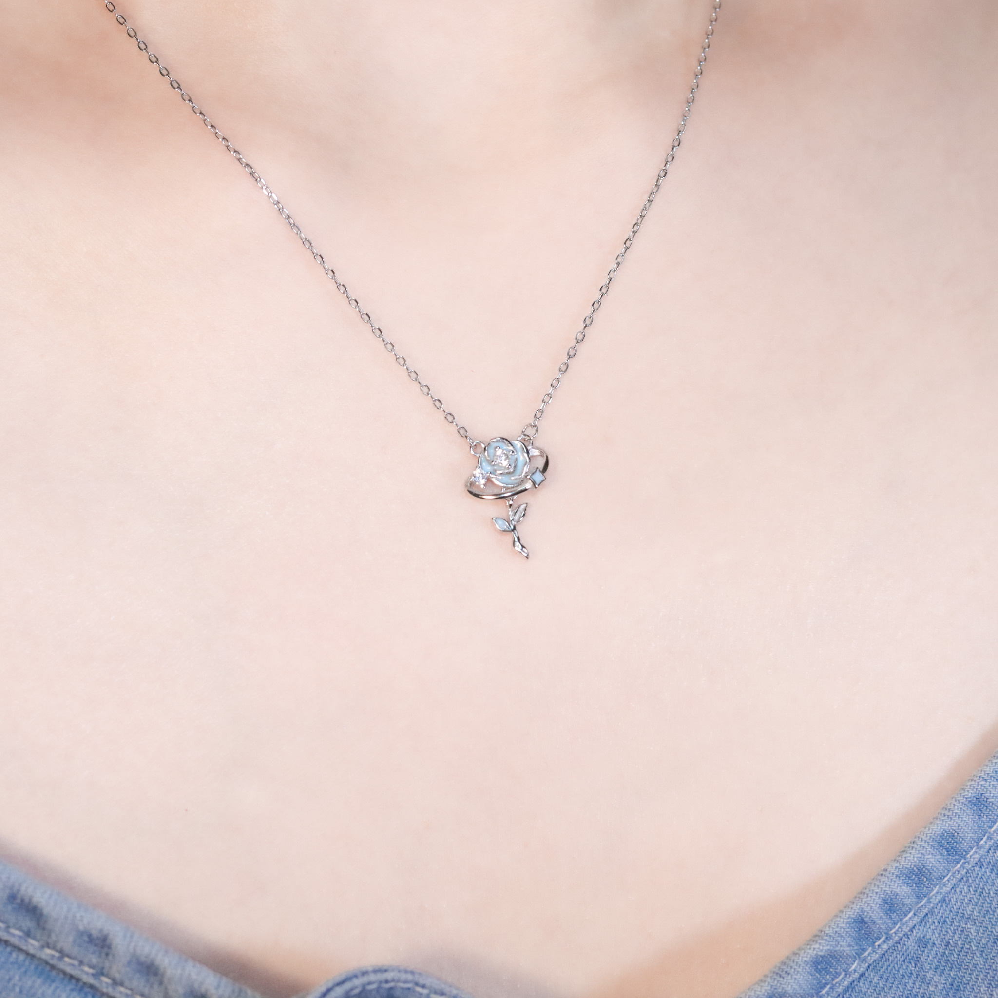 | 925純銀・厚鍍白金 | 漫藍玫瑰小夢項鍊 | NE1451 |