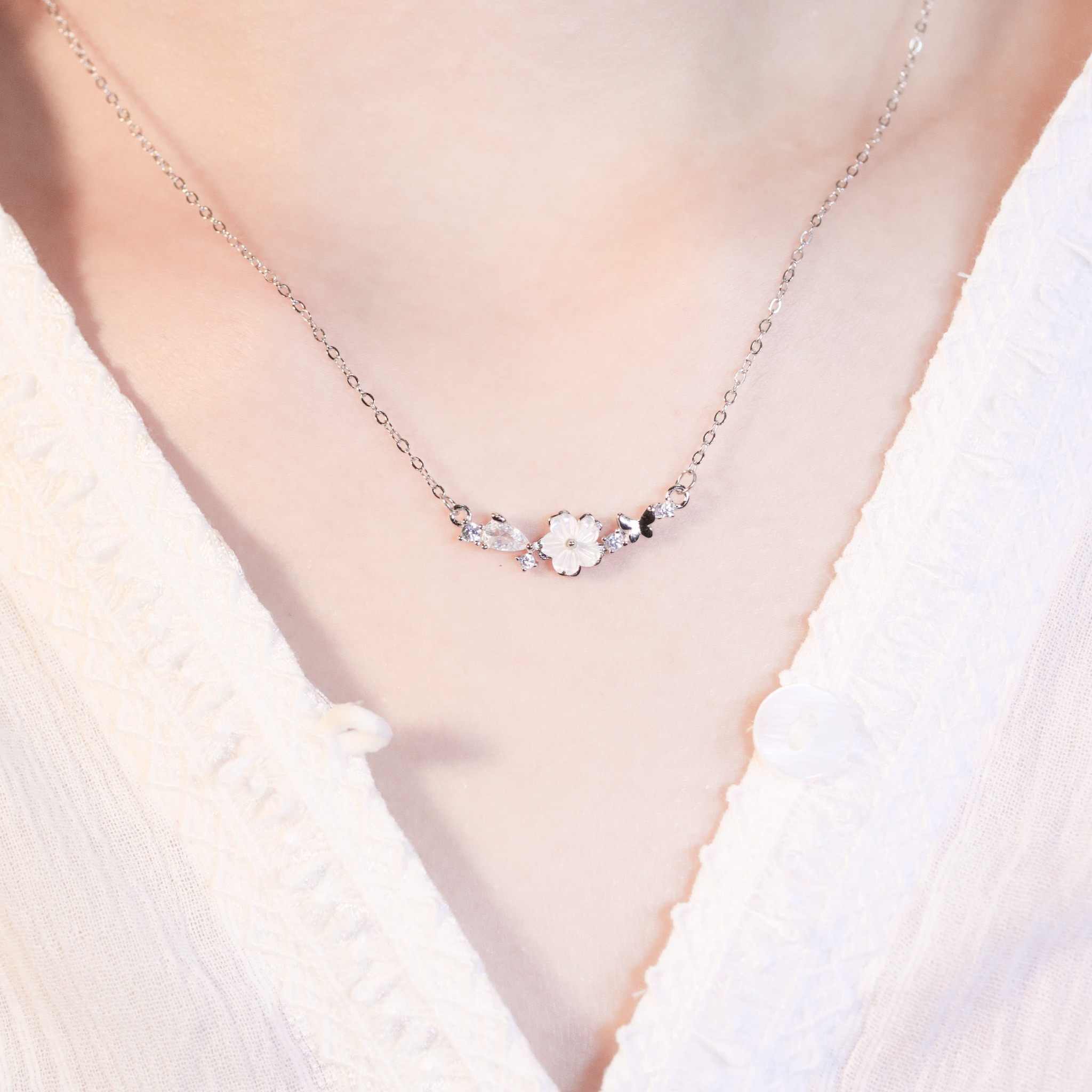 | 925純銀・白金・玫瑰金 | 漫簡花語項鍊  (銀/玫瑰金) | NE1466 |