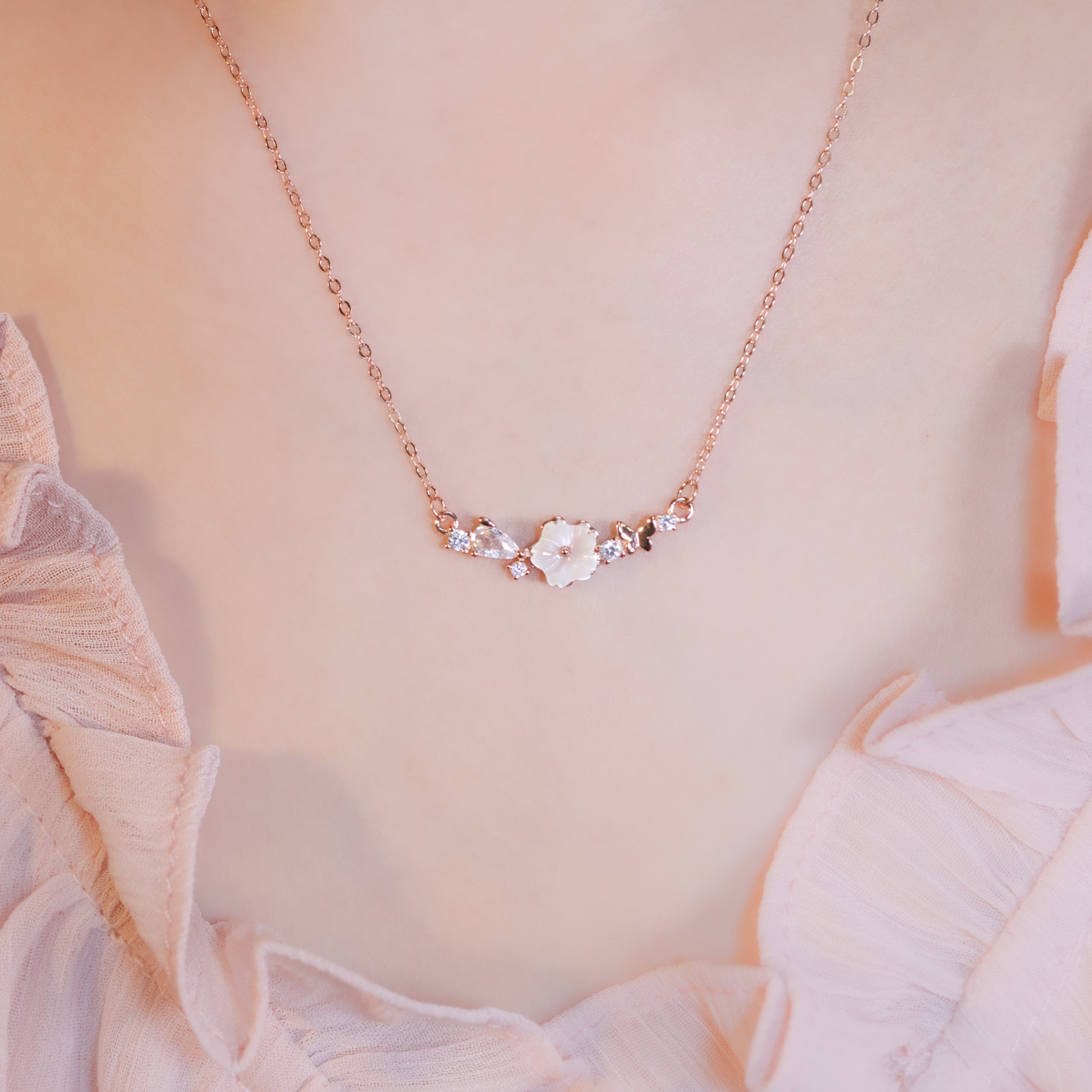 | 925純銀・白金・玫瑰金 | 漫簡花語項鍊  (銀/玫瑰金) | NE1466 |