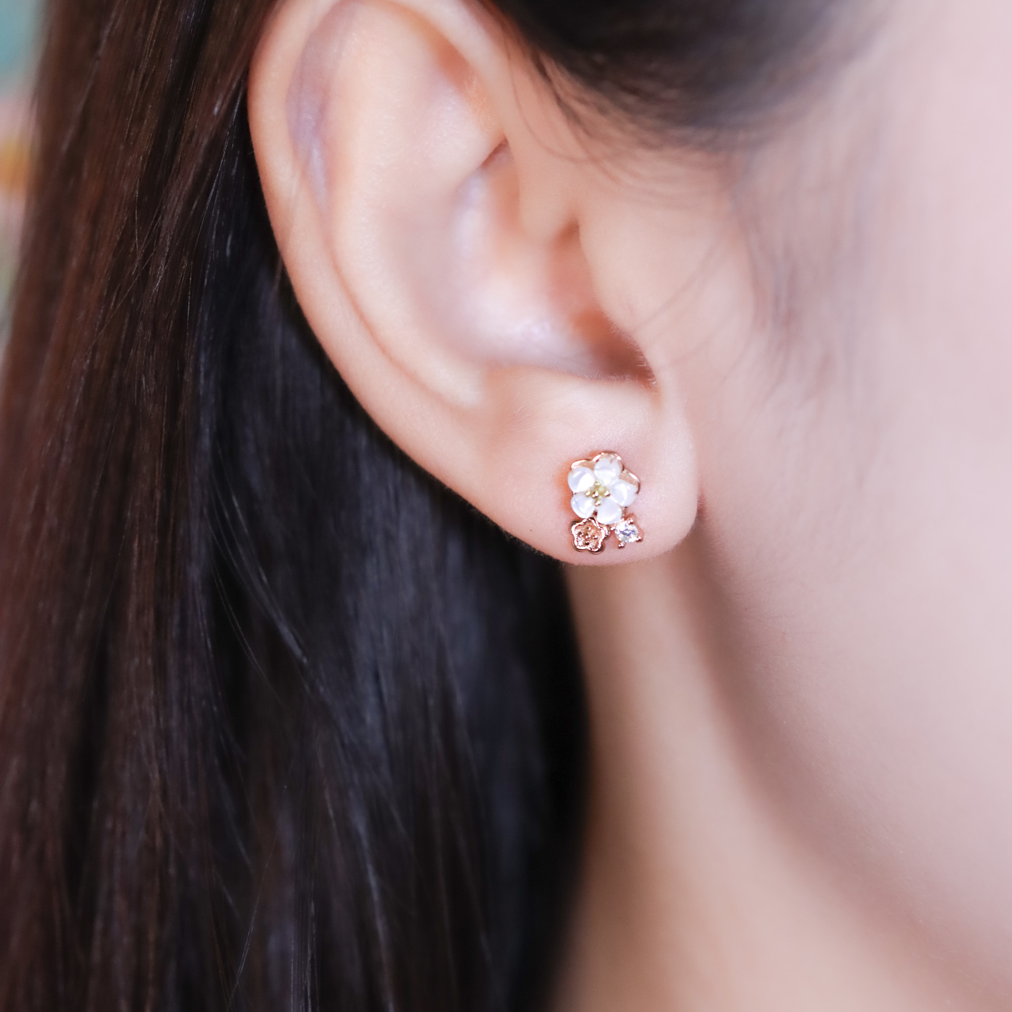 | 925純銀・玫瑰金 | 極致爛漫小白花耳環 | EA1046 |