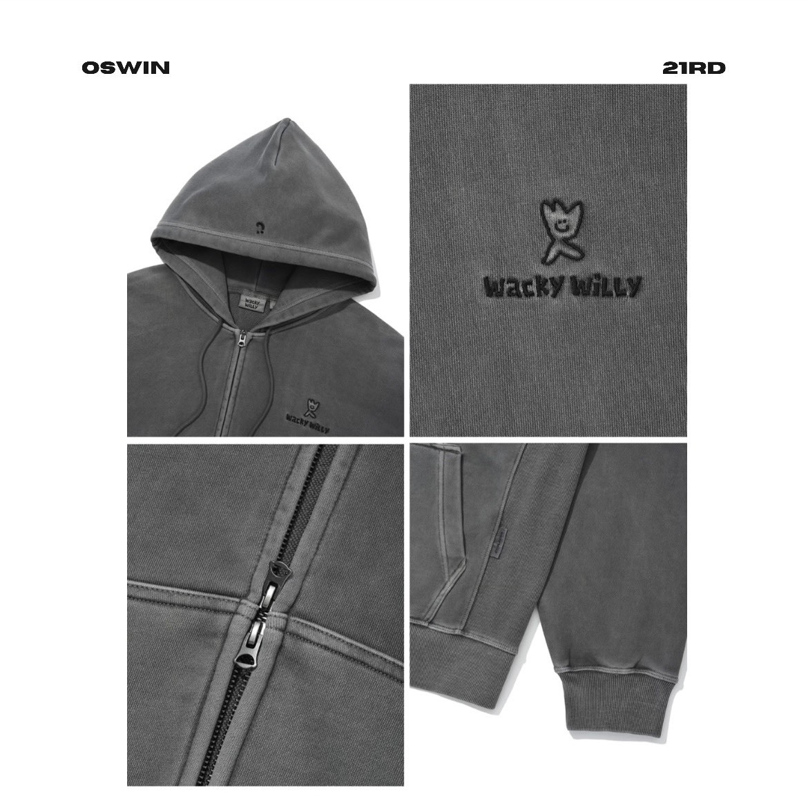 韓國 Wacky Willy 小飛人 水洗刷色連帽外套