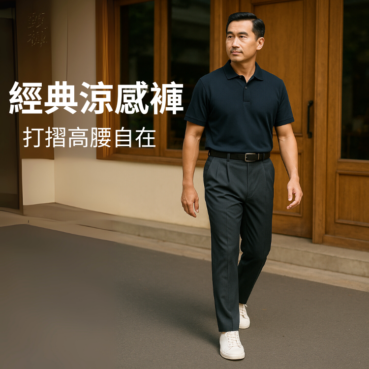 甄褲｜經典涼感機能褲｜日常舒適版｜打摺高腰・超薄排汗・彈性褲頭（30~46 吋)免費改長