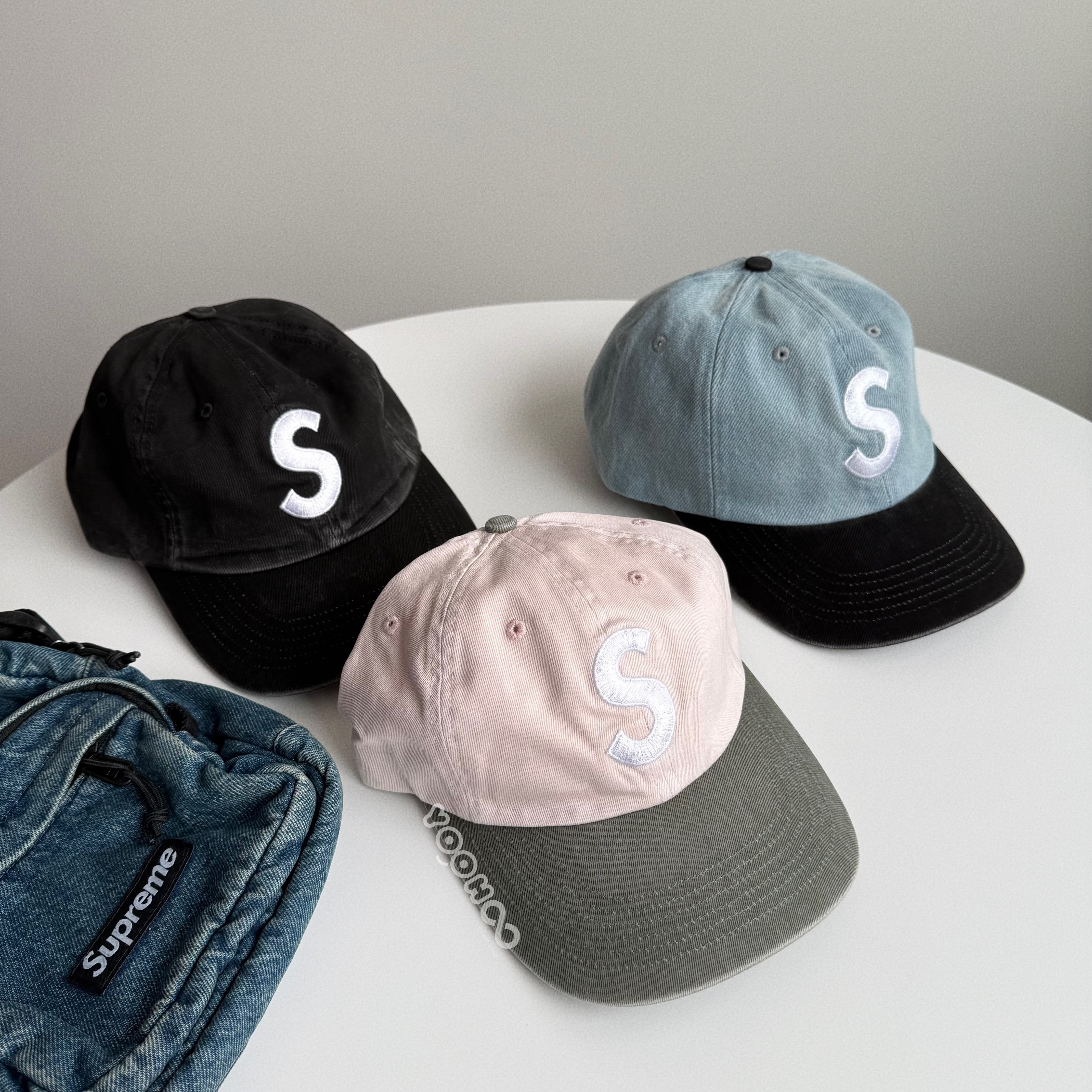 現貨┃Supreme 25FW Pigment Coated 2-Tone S Logo 6-Panel 拚色 拼接 S 水洗 老帽