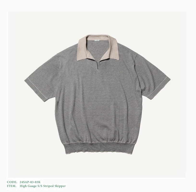 9/14 RE-STOCK: A.PRESSE HIGH GAUGE S/S STRIPED SKIPPER - ECRU x GREEN PRE ORDER ITEM (預訂中)