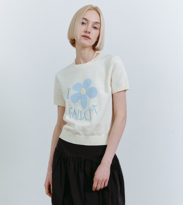 【現貨】【FALLETT🌼】 Drawing Flower Short Sleeve Knit