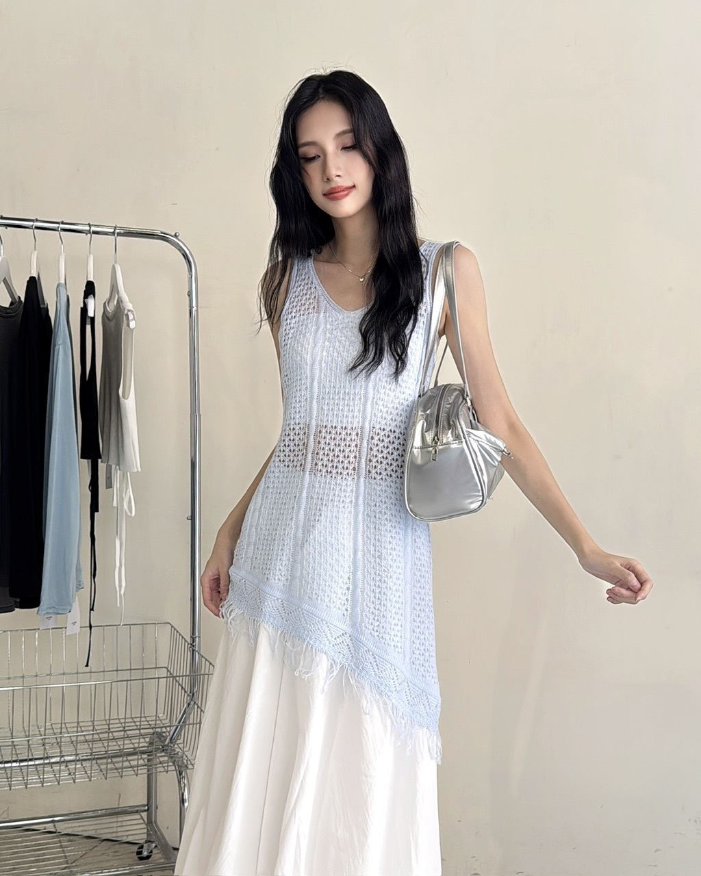 夏季度假風壓花紋背心罩衫-0775