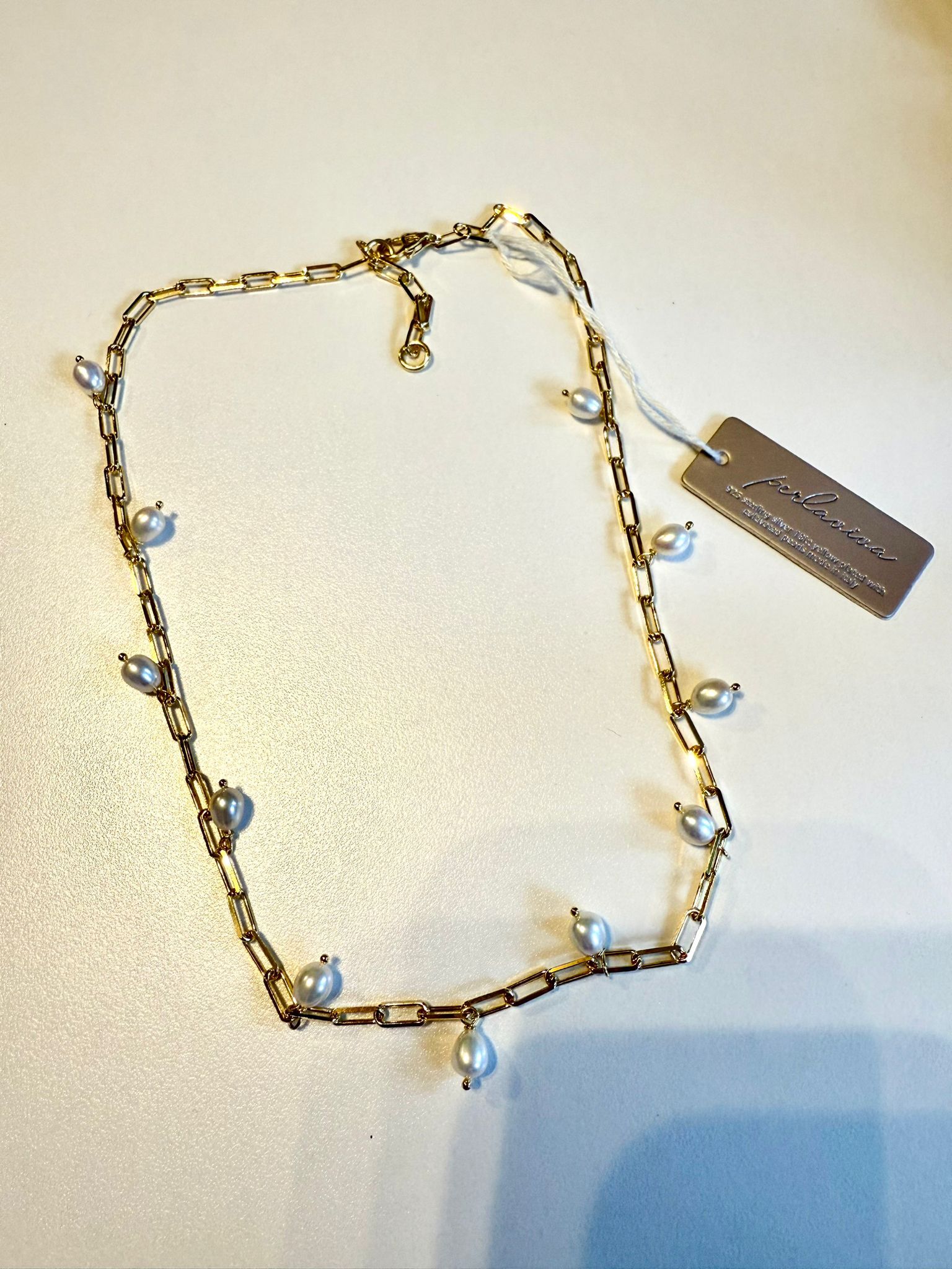 英國代購 (獨立訂單)-925 sterling sliver 18k yellow plated with cultvated paerts necklace