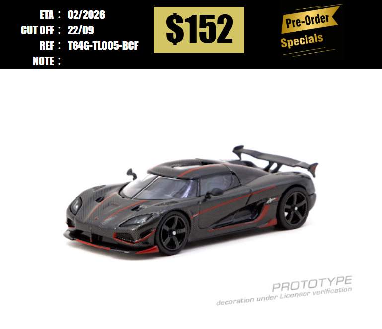 PO-$152 * TARMAC * 1:64 Koenigsegg Agera RS Black Carbon Fiber / Red Accents [OD14/09]