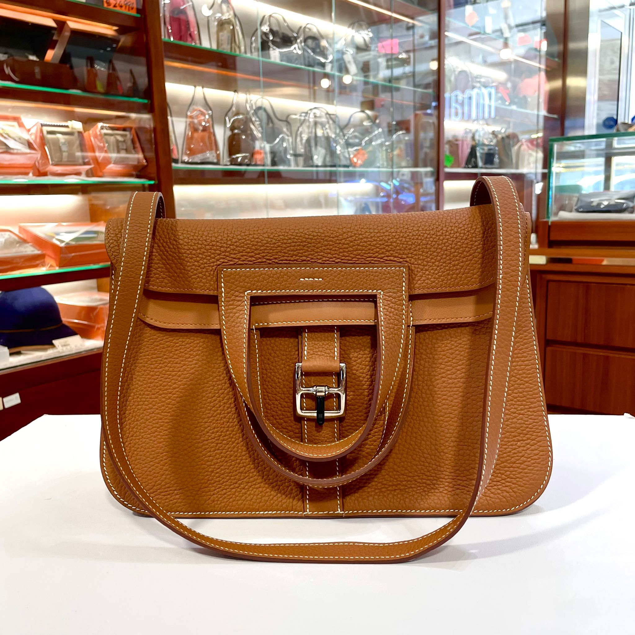 接近全新👍99%NEW👍HERMES HALZAN 31 X STAMP 金棕色銀扣 TC皮 37 GOLD PHW #香榭站正品