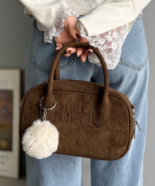 日本🇯🇵連線 Mily Bilet 麂皮LOGO印花波士頓包 單肩包 肩背包 手提包 波士頓包 斜背包 4色(任買兩件711免運)/預購