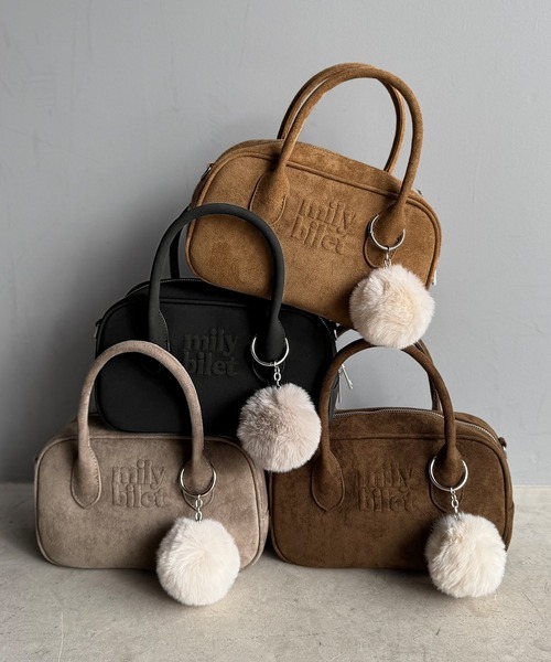 日本🇯🇵連線 Mily Bilet 麂皮LOGO印花波士頓包 單肩包 肩背包 手提包 波士頓包 斜背包 4色(任買兩件711免運)/預購