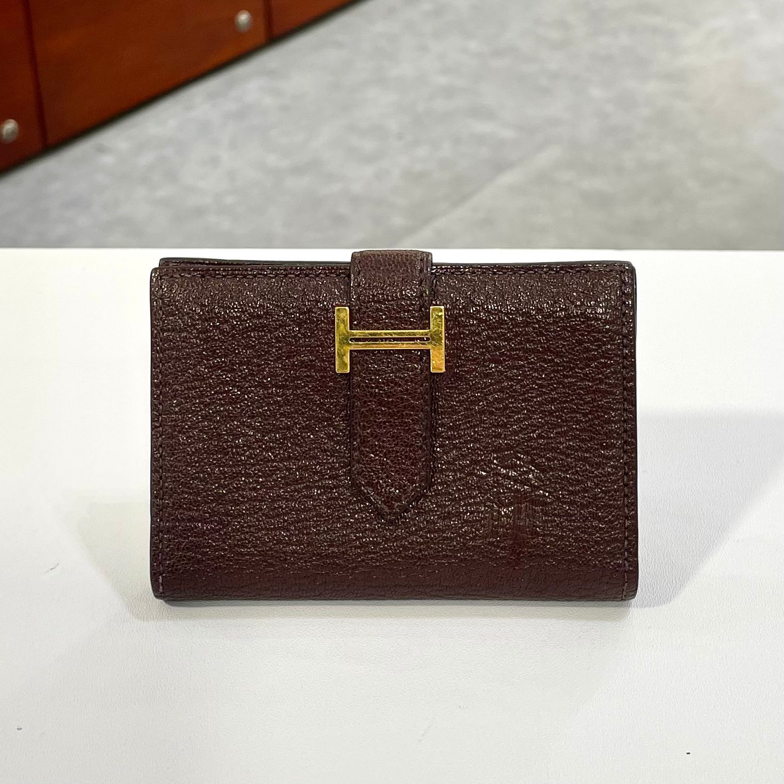 90%NEW二手 HERMES BEARN WALLET Z STAMP 馬鞍紅色 EPSOM皮 金扣 H039805CC0G #香榭站正品