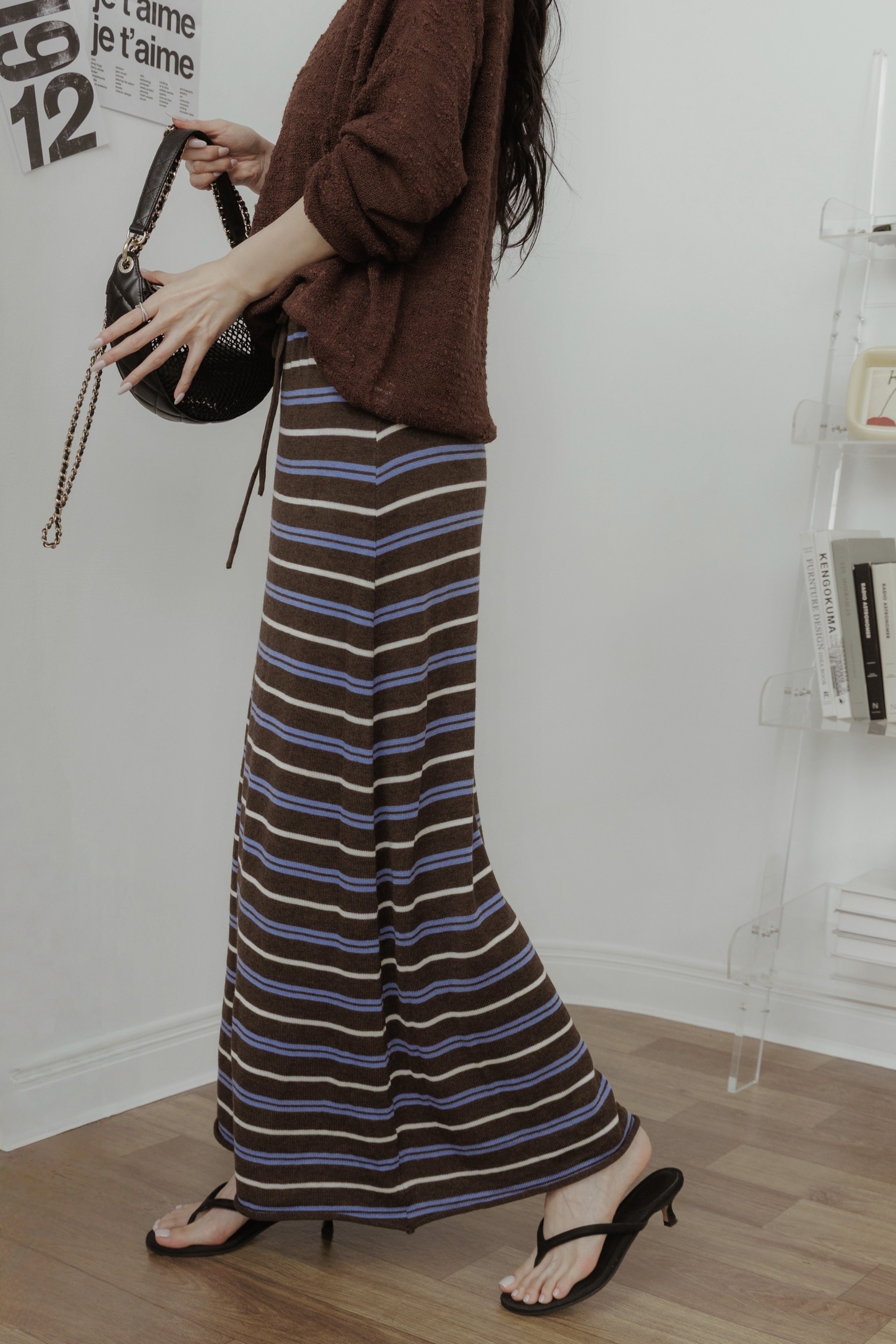 （現貨）針織條紋綁帶長裙 L04