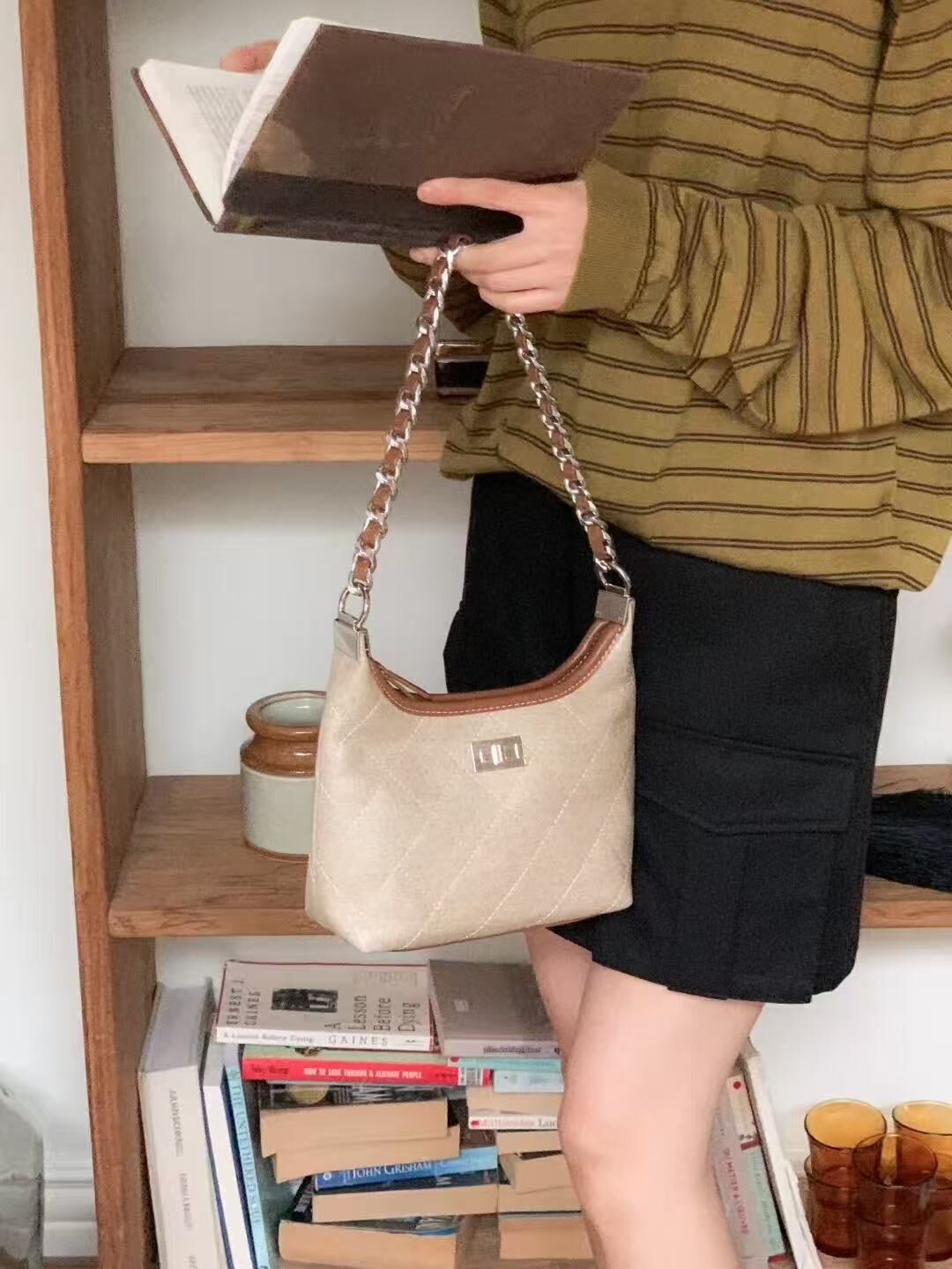 ✨菱格紋撞色皮穿鏈子Handbag
