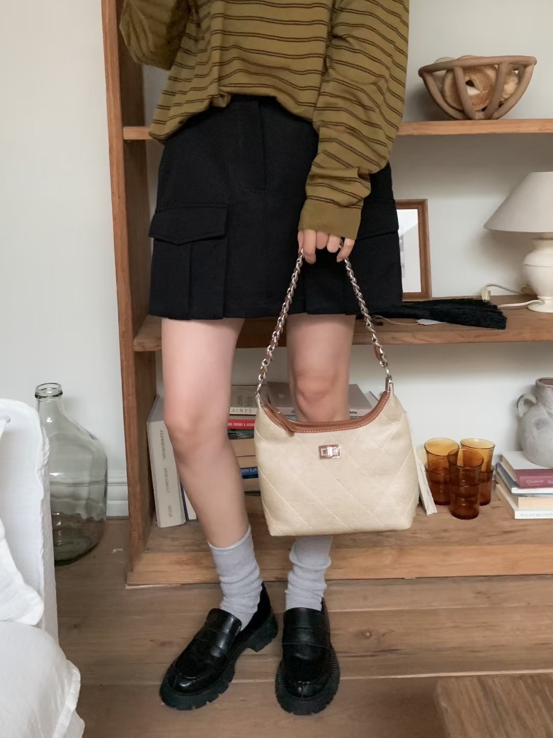 ✨菱格紋撞色皮穿鏈子Handbag