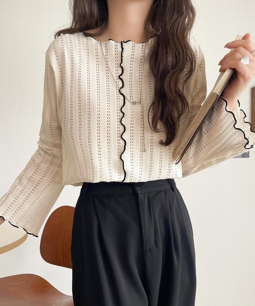 日本🇯🇵連線 Classical Elf 鏤空針織喇叭袖上衣 鏤空 針織 喇叭袖 休閒 長袖 打底 內搭 5色 (任買兩件711免運)/預購