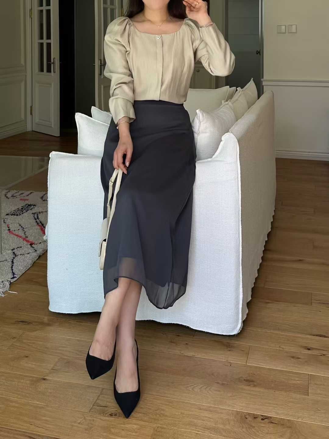 SG5022 尼龍小方領單鈕扣長袖上衣