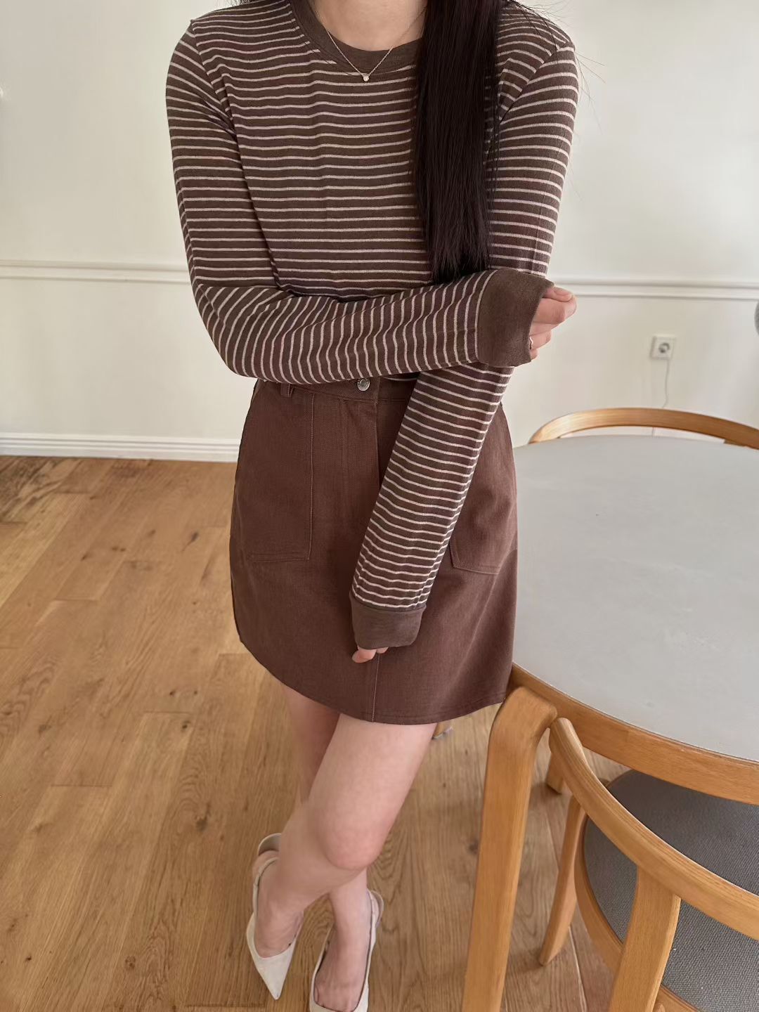 SG5014 天絲間條圓領長袖上衣