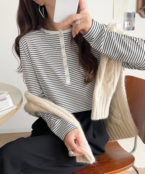 日本🇯🇵連線 Classical Elf 絲光圓點鈕扣亨利領長袖T 絲光材質 亨利領 休閒 長袖 打底 6色(任買兩件711免運)/預購