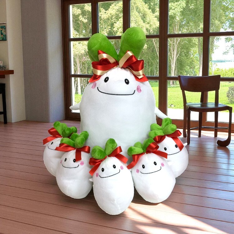 Boys and girls creative bouquet game year-end party game - white radish good luck dolls 1 large and 5 small with pull-out string set