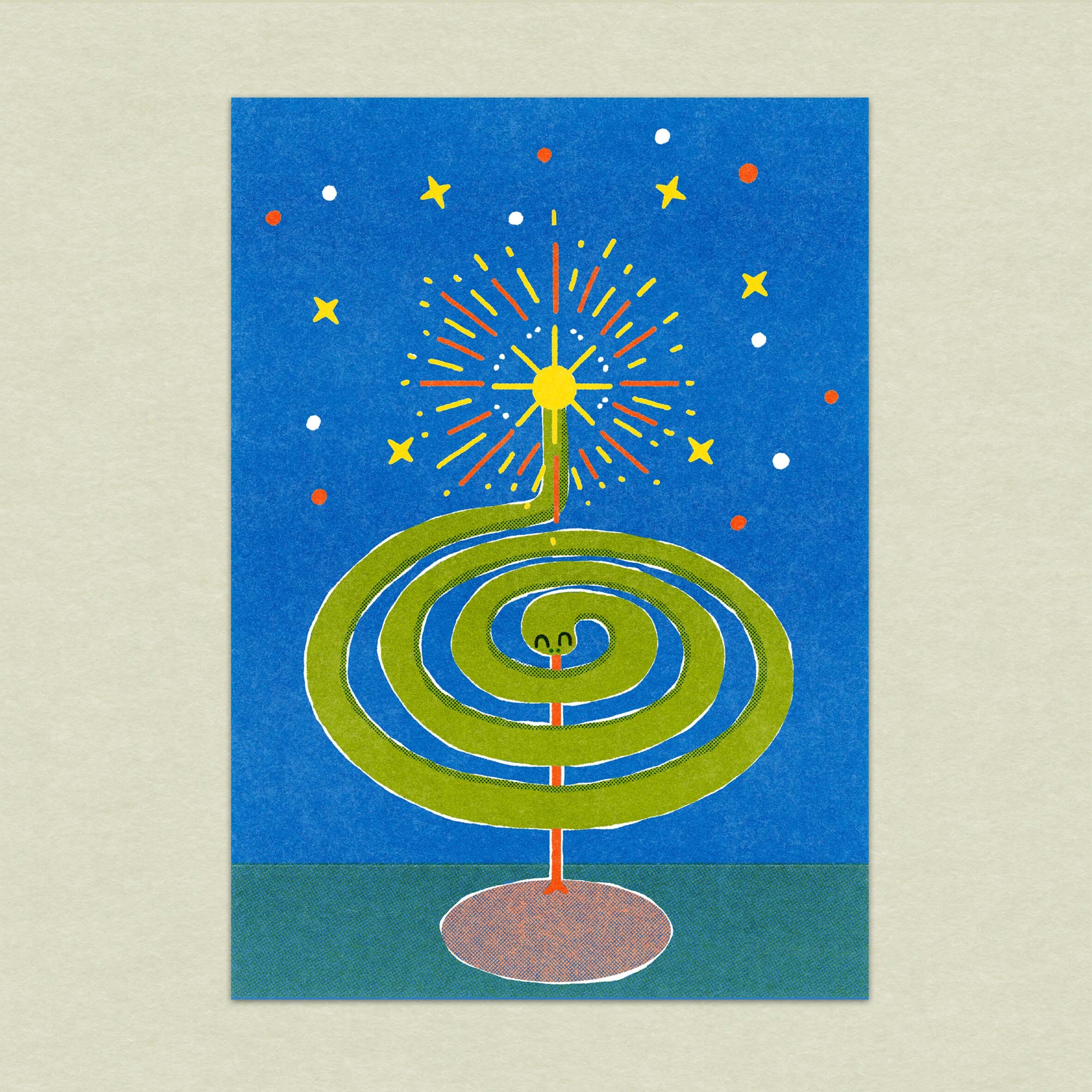 蚊香花火/孔版印刷明信片/蛇年明信片