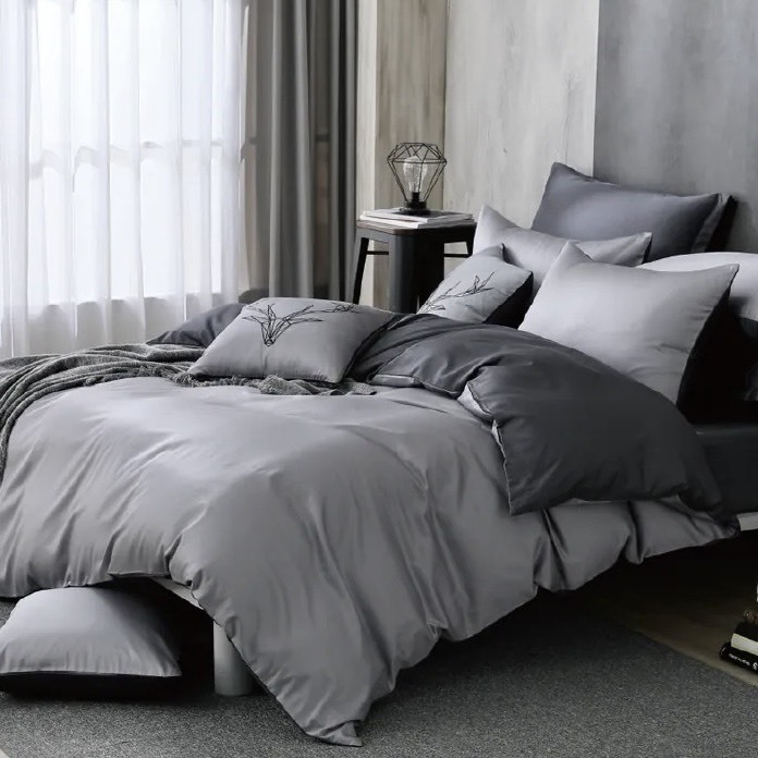 300織長絨棉床包兩用被組 | 銀灰 x 合金灰