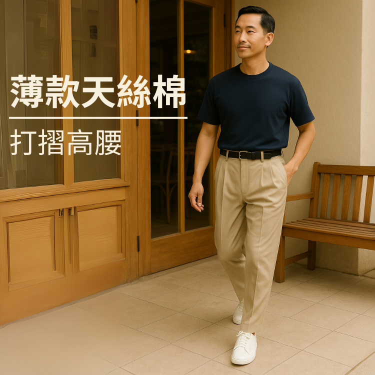 甄褲｜薄款天絲棉休閒褲｜打摺高腰・透氣吸汗（30~46 吋)免費改長