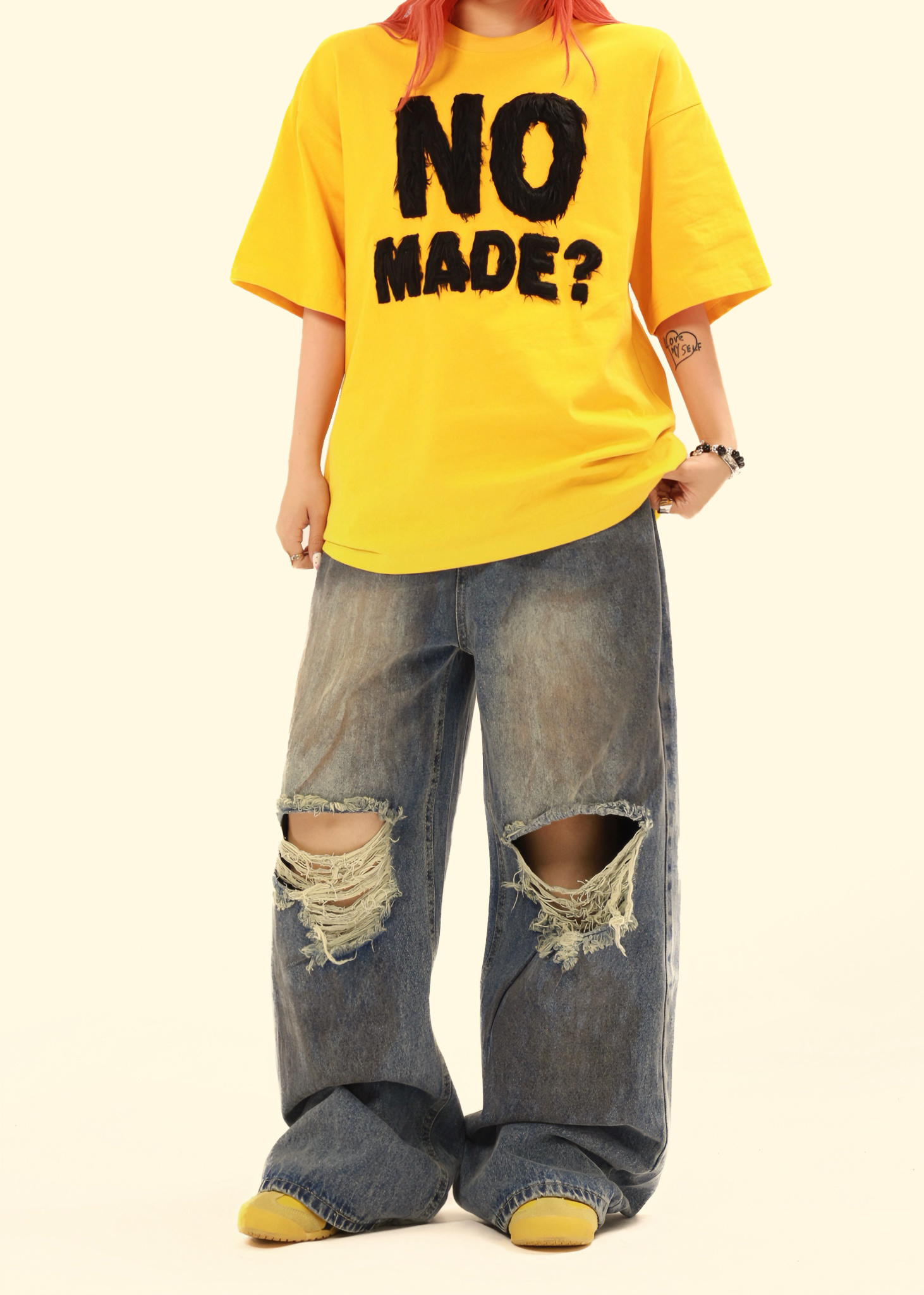 - SIMPLEACTION - 美式復古刷舊破洞牛仔褲