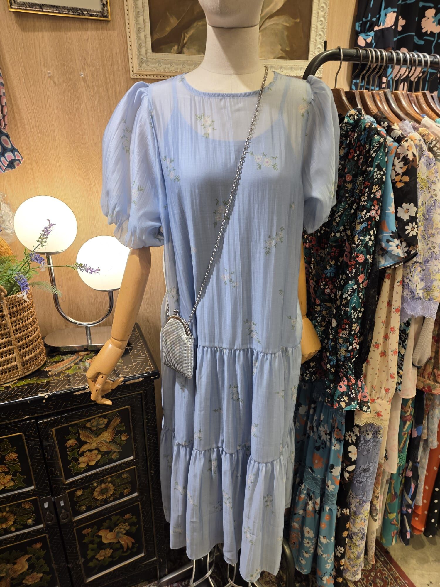 KM5030 碎花後背蝴蝶綁帶連吊帶連身裙