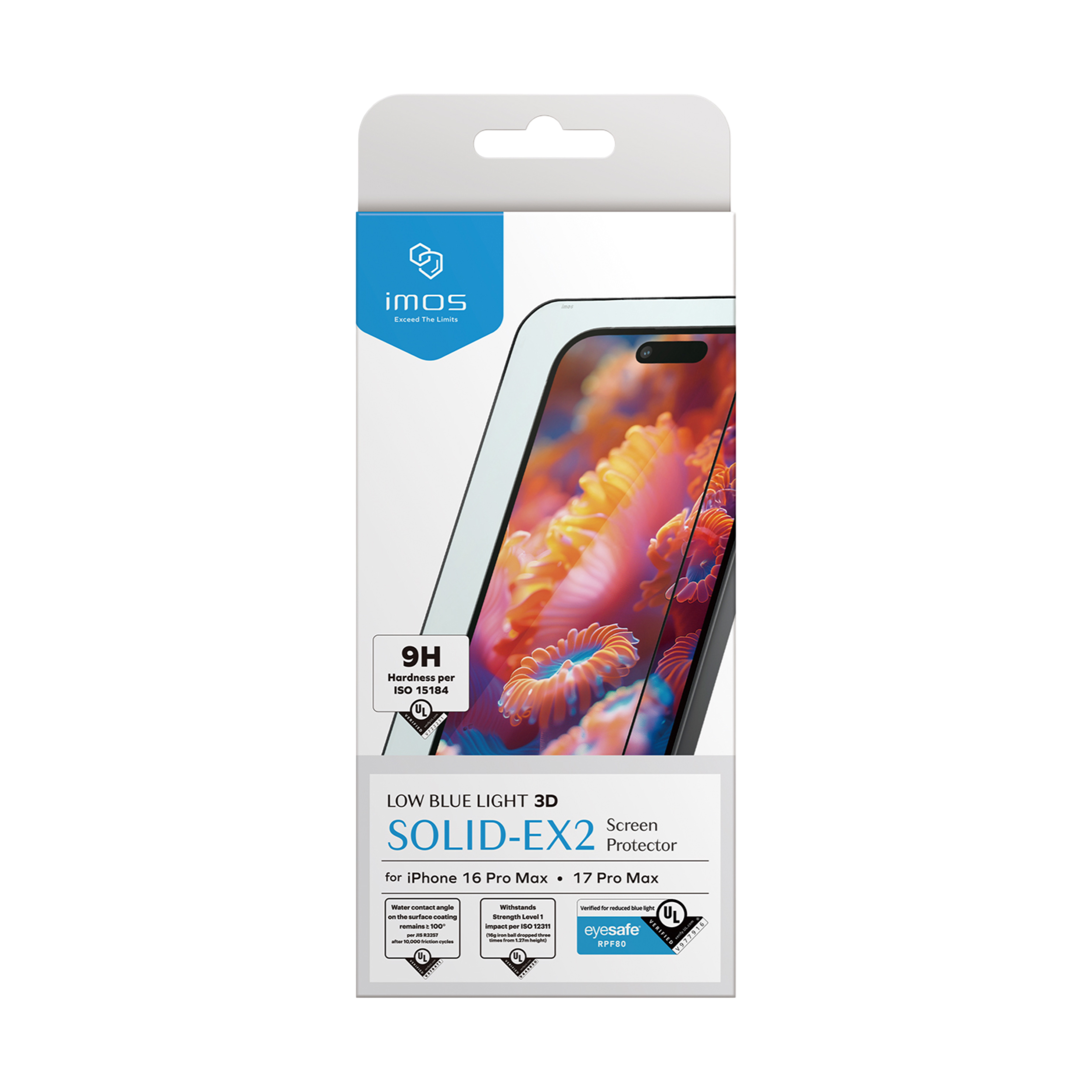 IMOS iPhone 17 系列 美國UL Solutions 驗證 Eyesafe® RPF80 3D 低藍光玻璃螢幕保護貼