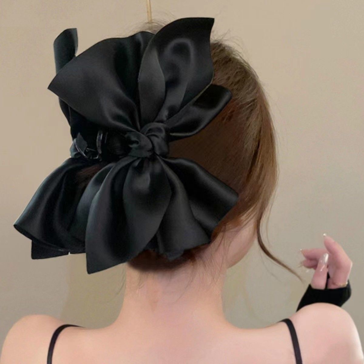 French Oversized Black Satin Bow Hair Claw