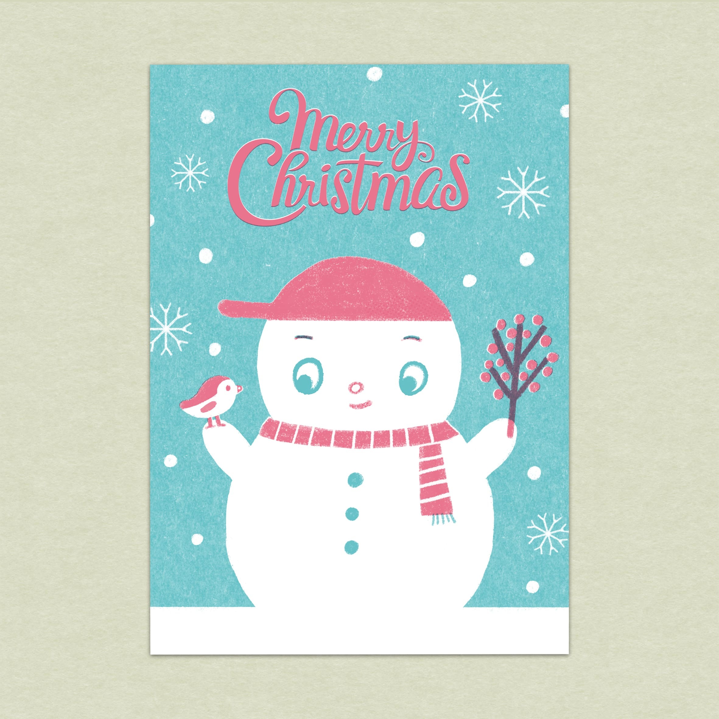 聖誕雪人/孔版印刷明信片/復古明信片