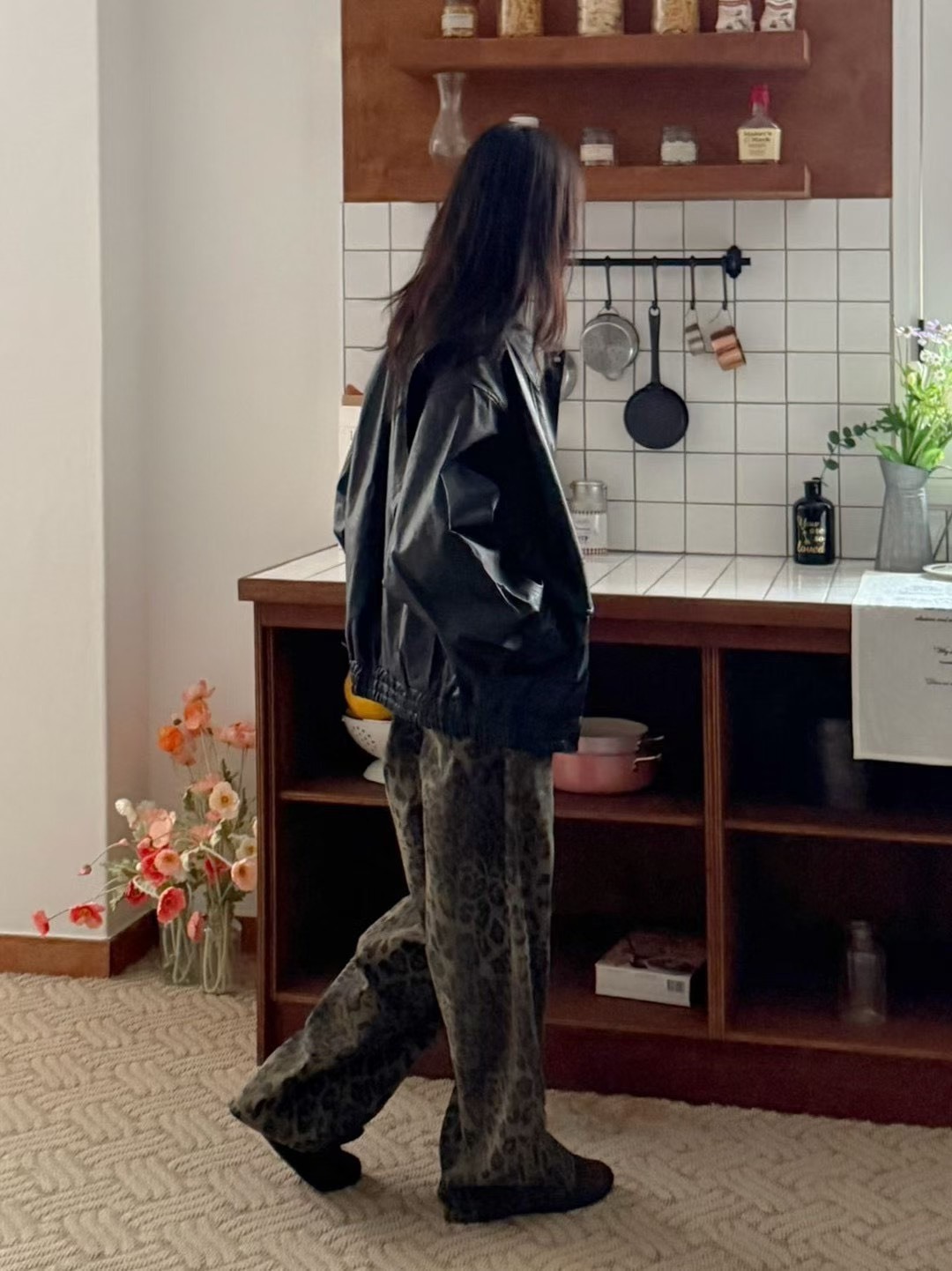 7128豹紋鬆緊腰垮褲