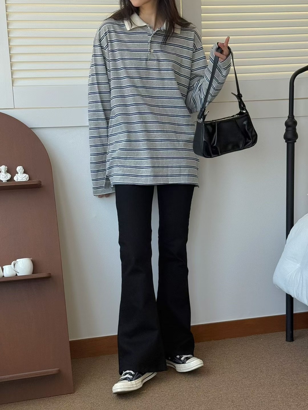 7293黑色微喇牛仔長褲