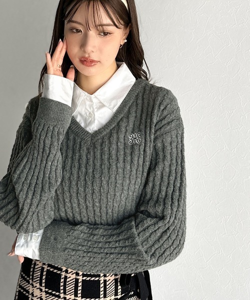 日本🇯🇵連線 Mily Bilet 學院風假兩件絞花針織上衣 領子&袖口可拆卸!! 假兩件 針織 刺繡 長袖 4色(任買兩件711免運)/預購