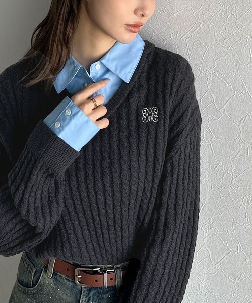 日本🇯🇵連線 Mily Bilet 學院風假兩件絞花針織上衣 領子&袖口可拆卸!! 假兩件 針織 刺繡 長袖 4色(任買兩件711免運)/預購