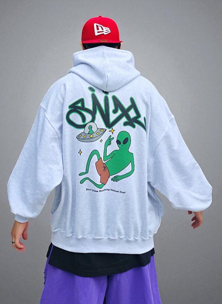 OverSize英文字圖案連帽衛衣 SVXL-085T