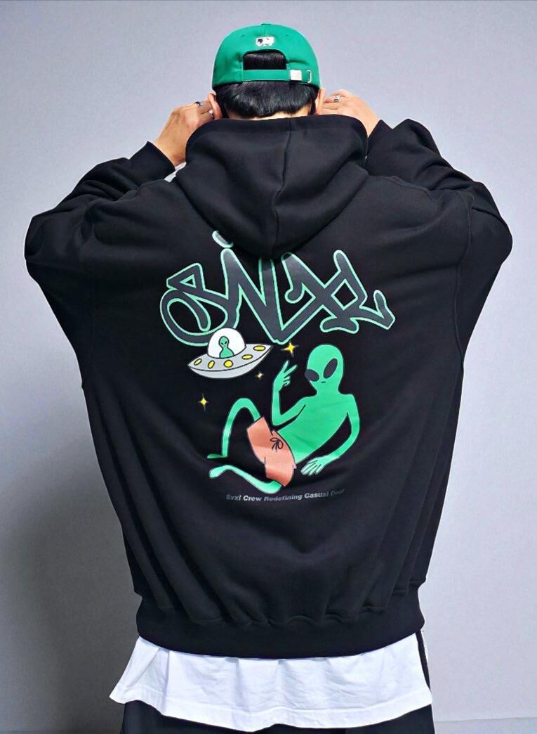 OverSize英文字圖案連帽衛衣 SVXL-085T