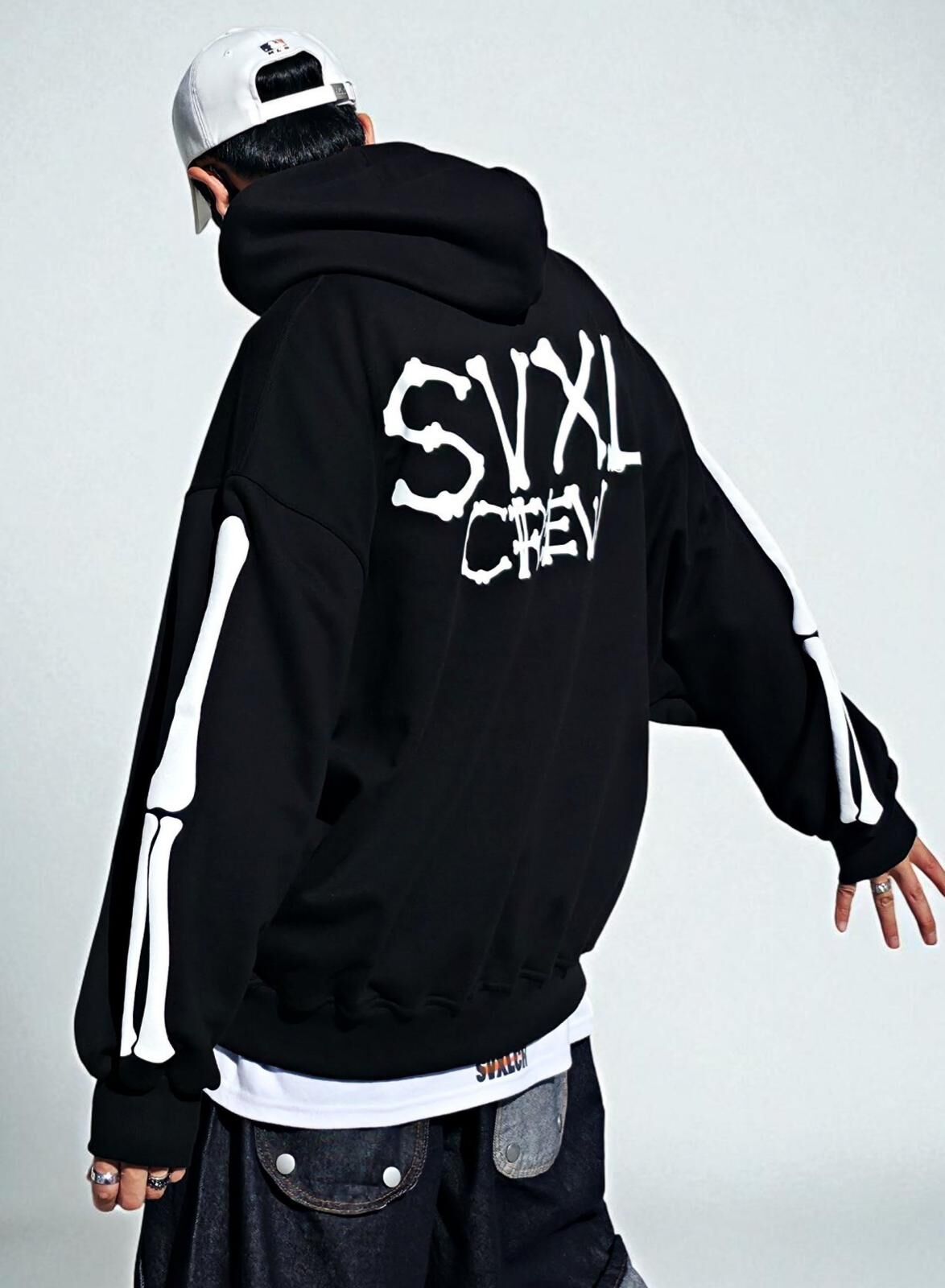 OverSize英文字圖案連帽衛衣 SVXL-086T