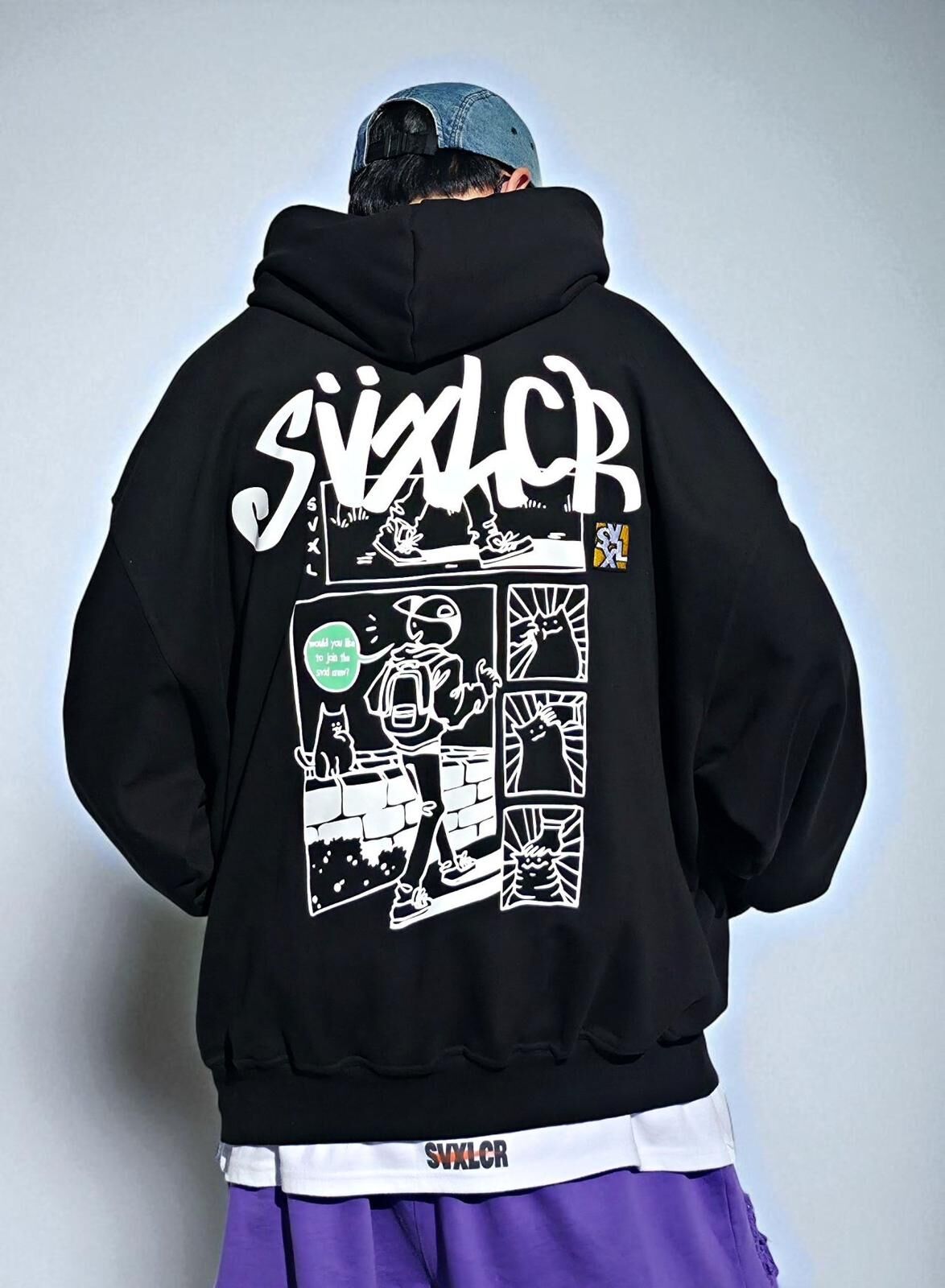 OverSize英文字圖案連帽衛衣 SVXL-087T