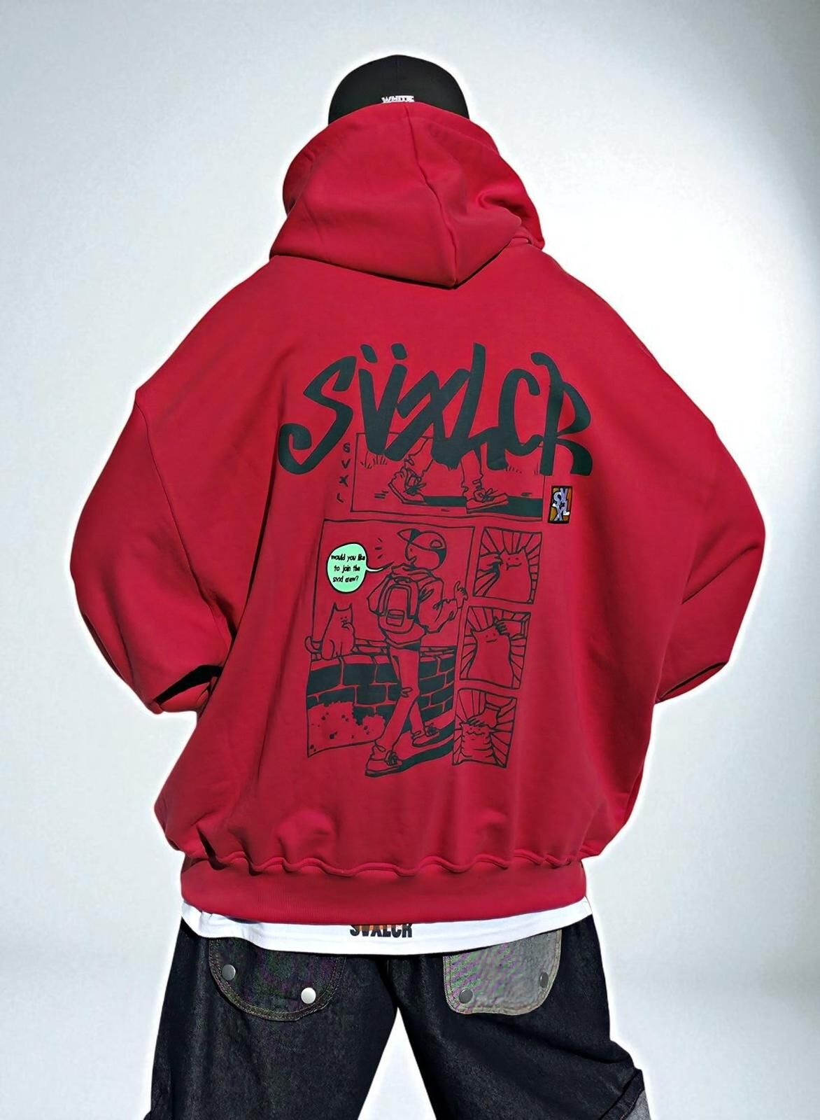 OverSize英文字圖案連帽衛衣 SVXL-087T