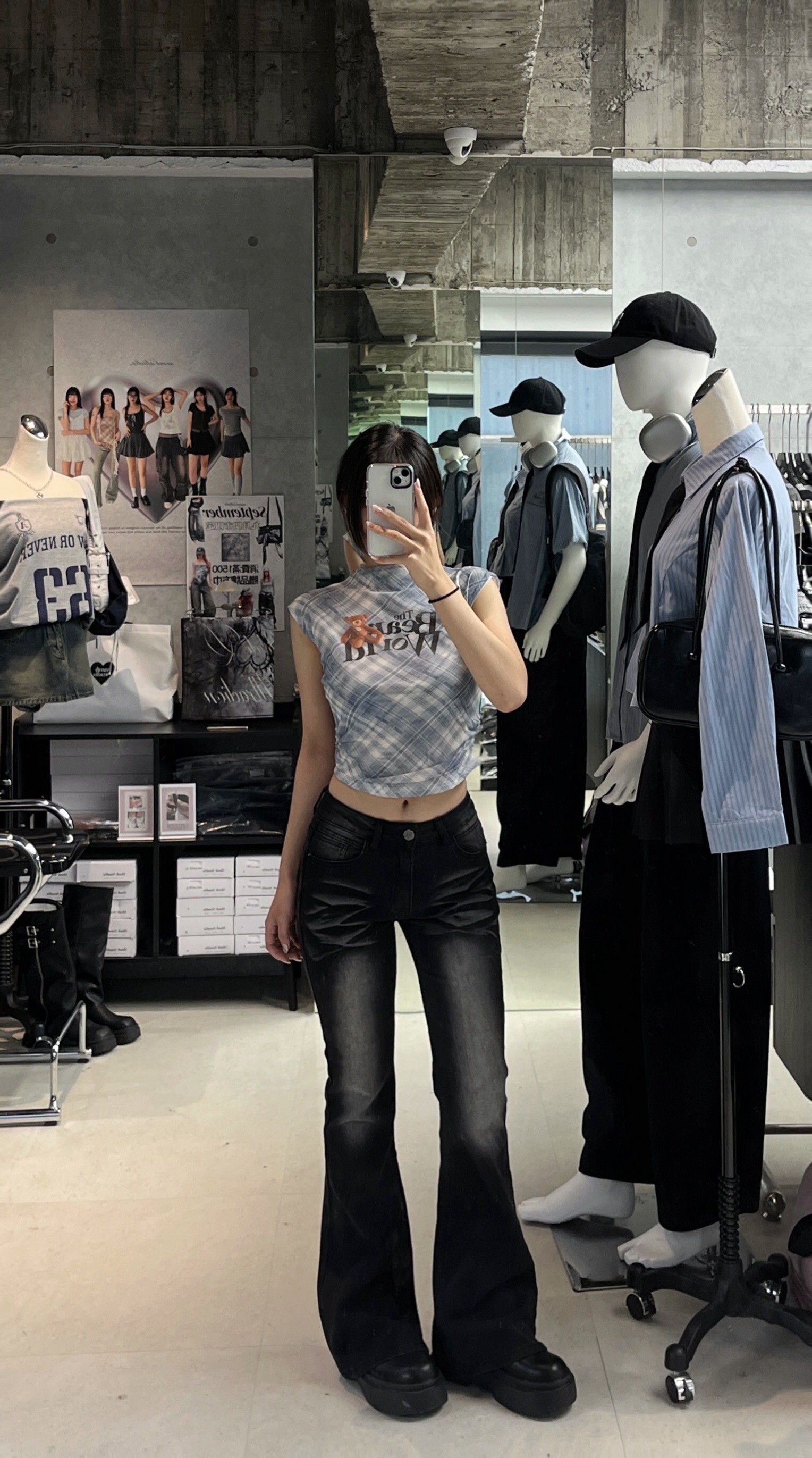 腿精特調刷色貓鬚喇叭褲